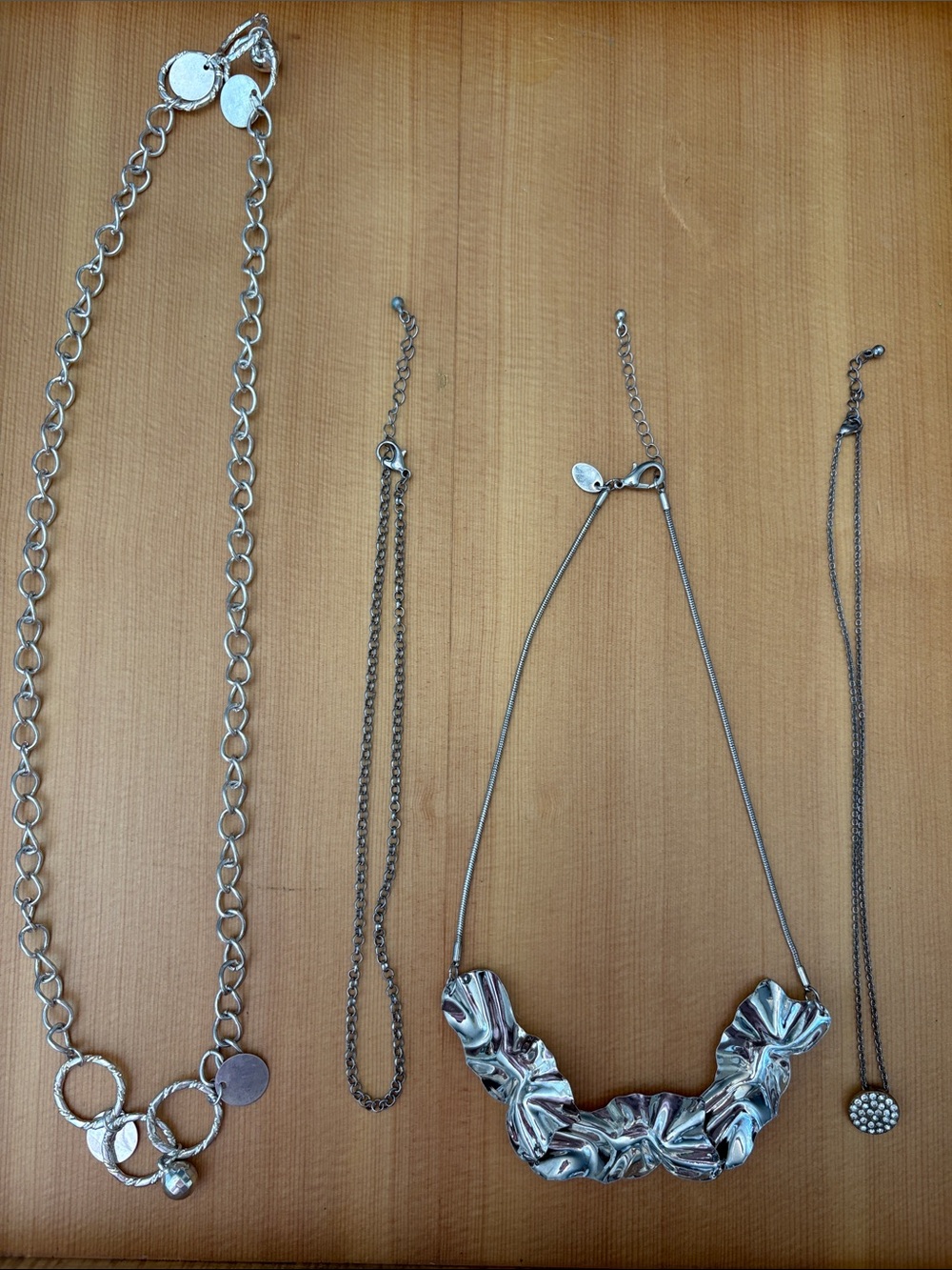 Silver Tone Necklace Bundle Floral Bib Statement Chain Minimalist 16–26”